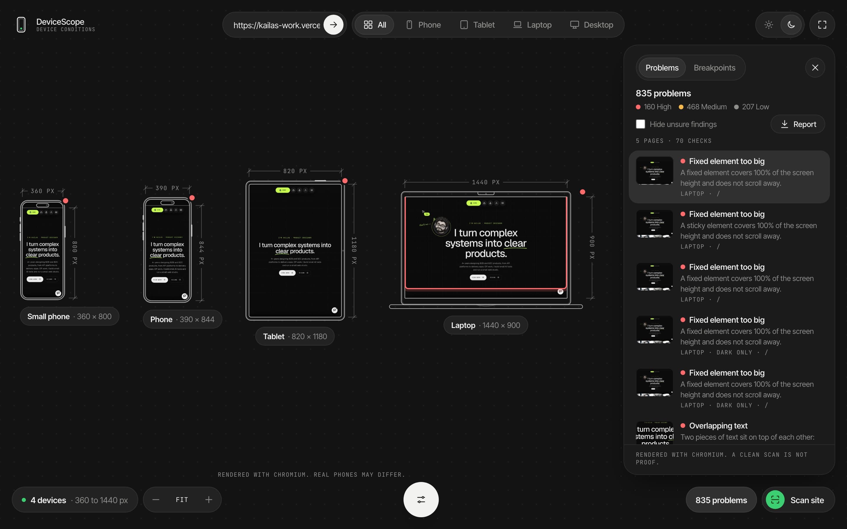DeviceScope scan results on this portfolio