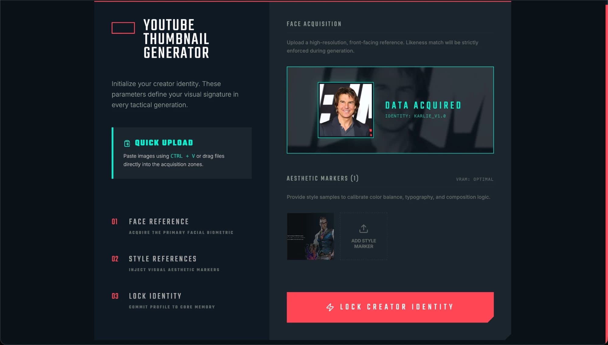 KARLIE.AI setup: face and style references