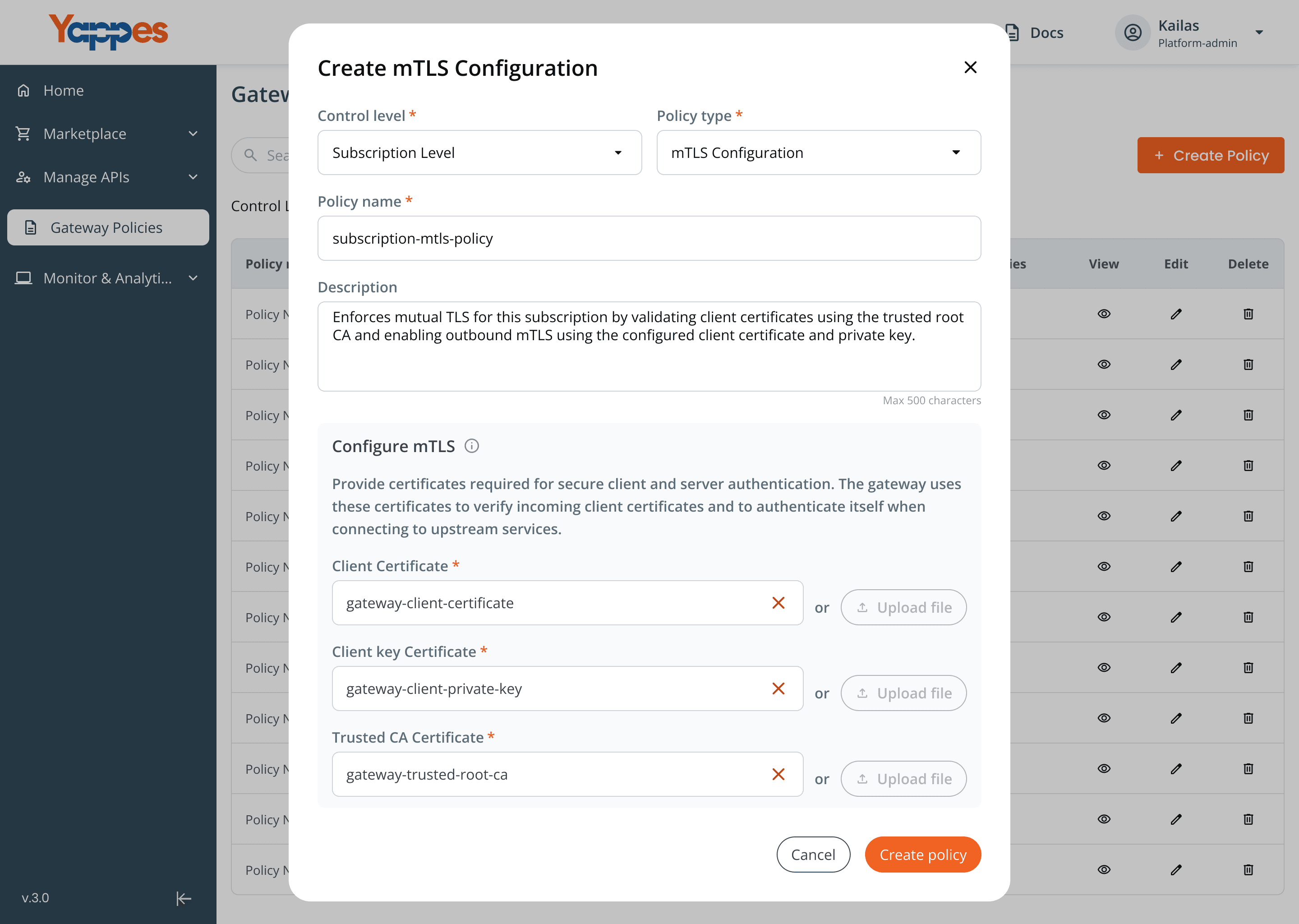 Yappes Mutual TLS form