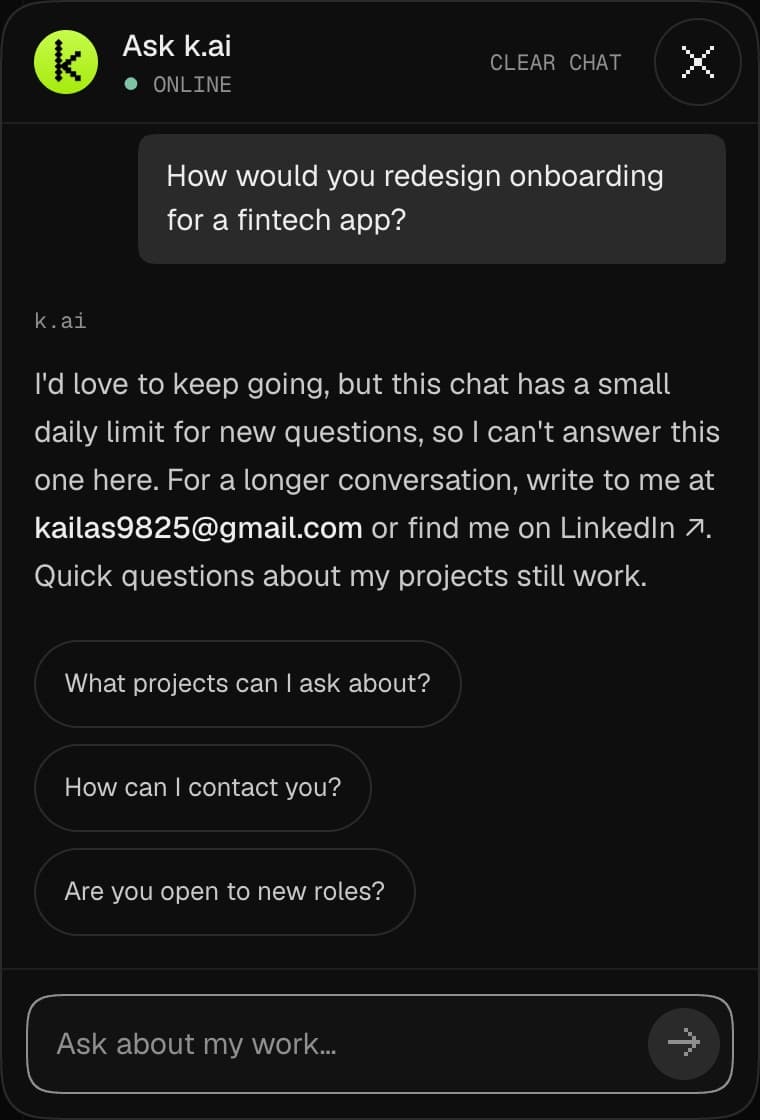 k.ai daily limit reply
